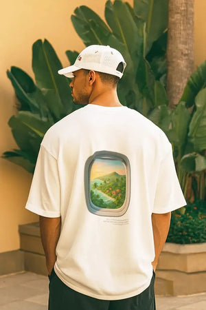 T-Shirt Airplane Bali Oversized Drop Shoulder - White