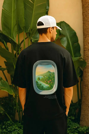 T-Shirt Airplane Bali Oversized Drop Shoulder - Black