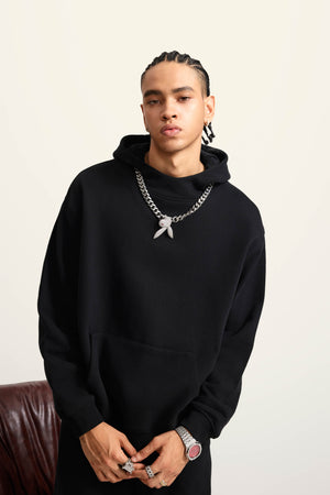 Ghost Hoodie Blank Heavy Drop Shoulder - BLACK
