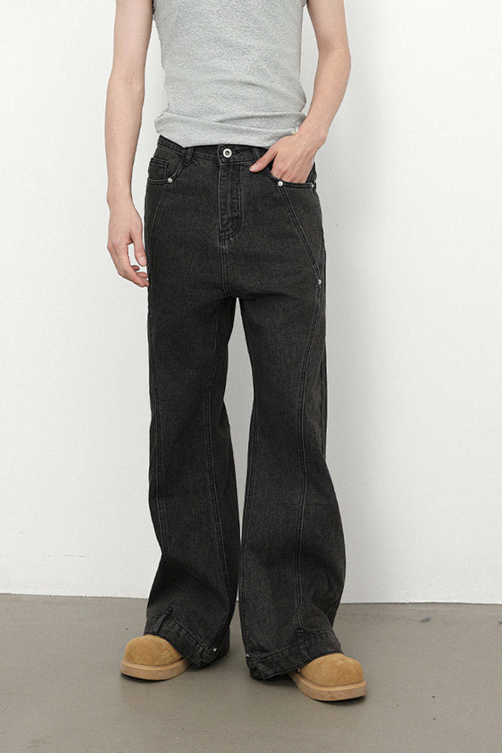 بنطال جينز رجالي أسود واسع الساق