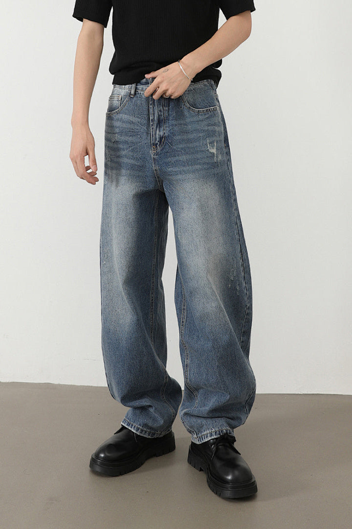 بنطلون جينز رجالي واسع بالون بتصميم فنتج[