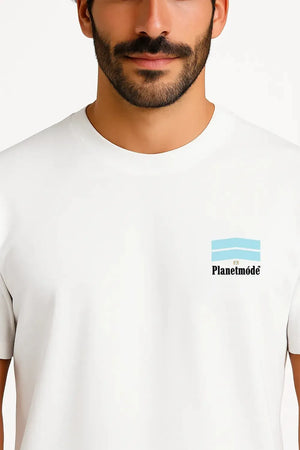 T-Shirt Mallbo Blue Oversized Drop Shoulder - White