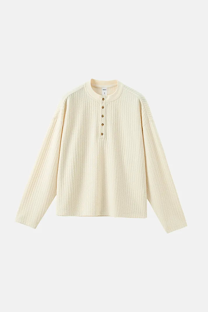 Men's Textured Knit Long Sleeve Henley - Off White
