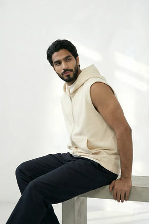 Men's Zip-Up Sleeveless Hoodie - Cream