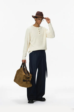 Men's Textured Knit Long Sleeve Henley - Off White