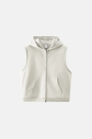 Men's Zip-Up Sleeveless Hoodie - Cream