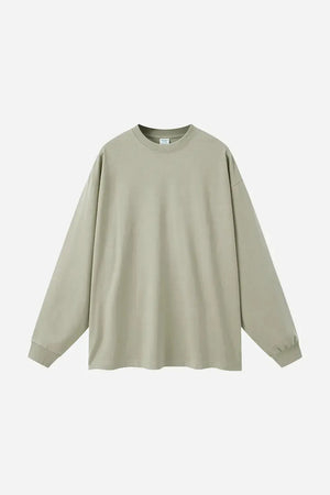 Long Sleeve Oversized T-Shirt 100% Cotton - GRAYISH GREEN