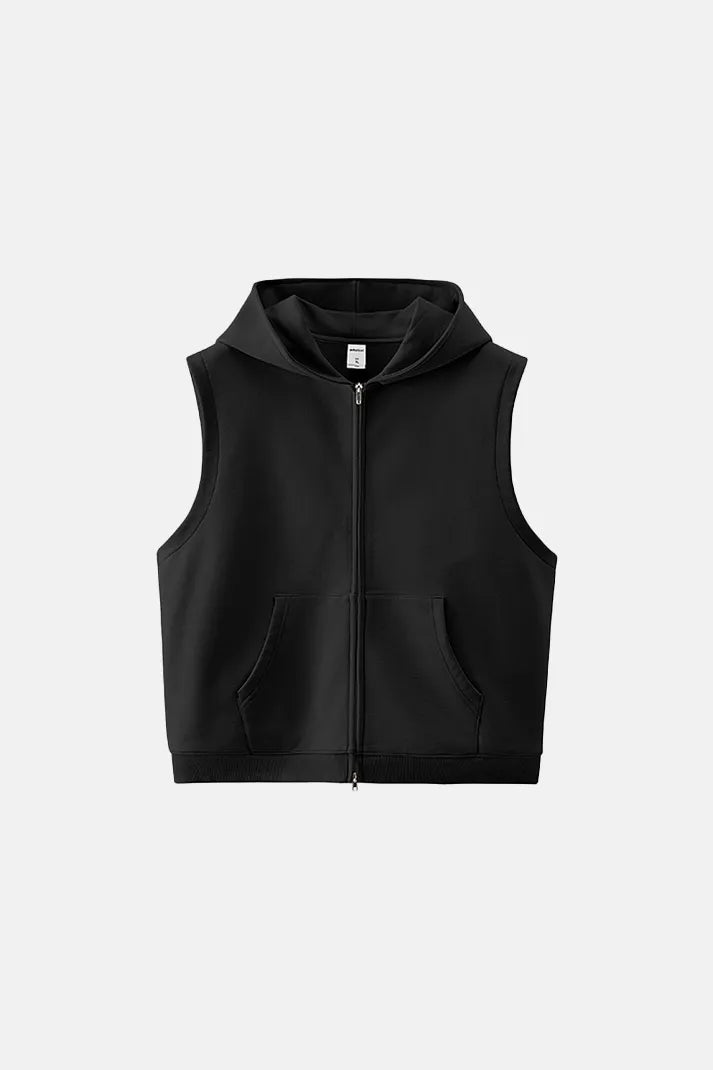 Men's Zip-Up Sleeveless Hoodie - Black