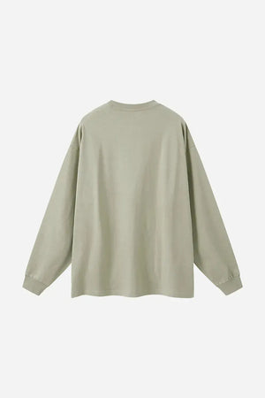 Long Sleeve Oversized T-Shirt 100% Cotton - GRAYISH GREEN