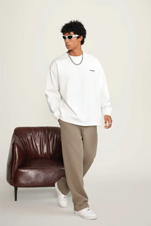 T-shirt Basics Long-Sleeves Drop Shoulder Oversized - White