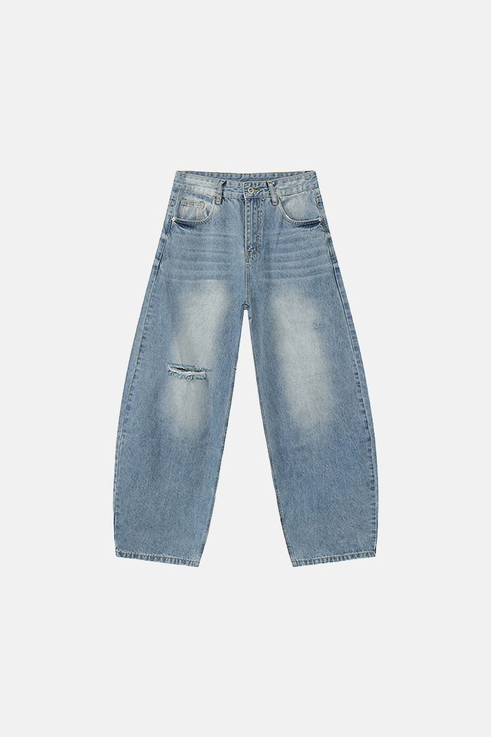 بنطلون جينز رجالي واسع الساق واشد خفيف