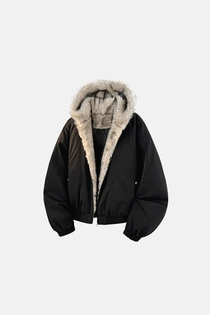 Men’s Winter Fur-Lined Hooded Jacket - Black