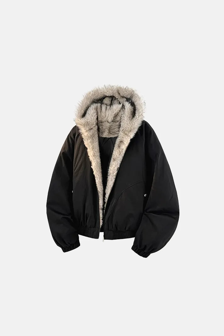 Men’s Winter Fur-Lined Hooded Jacket - Black