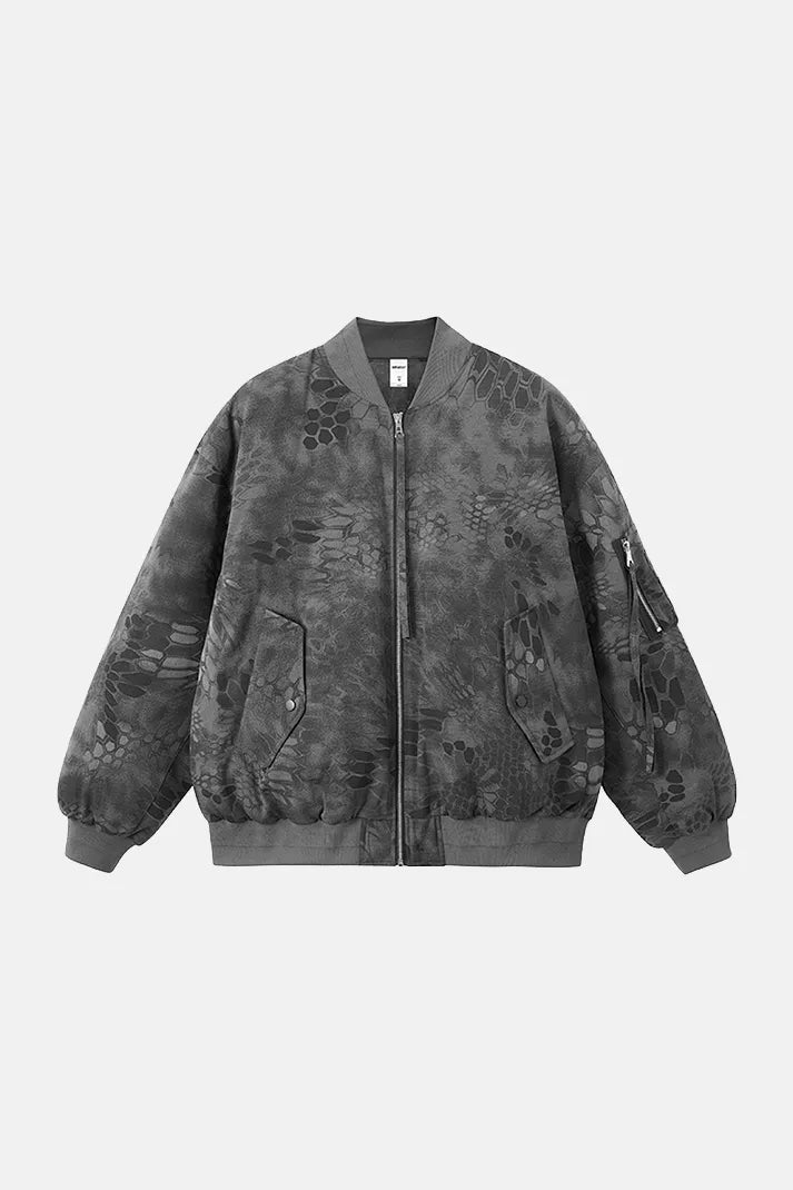 Men's Oversized Camo Bomber Jacket - Grey