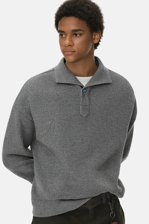 Textured Waffle Knit Polo - Grey