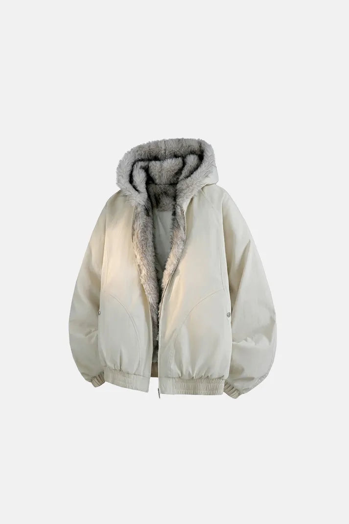 Men’s Winter Fur-Lined Hooded Jacket - Off White