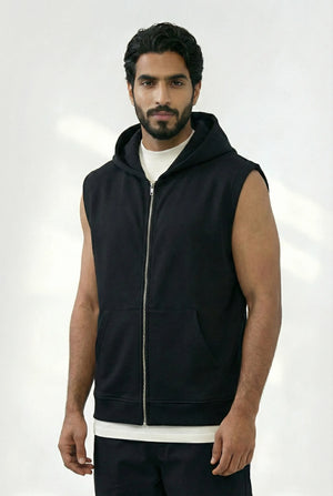 Men's Zip-Up Sleeveless Hoodie - Black