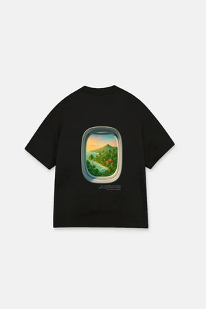 T-Shirt Airplane Bali Oversized Drop Shoulder - Black