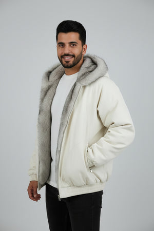 Men’s Winter Fur-Lined Hooded Jacket - Off White