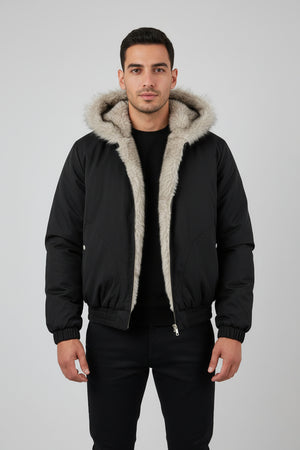 Men’s Winter Fur-Lined Hooded Jacket - Black