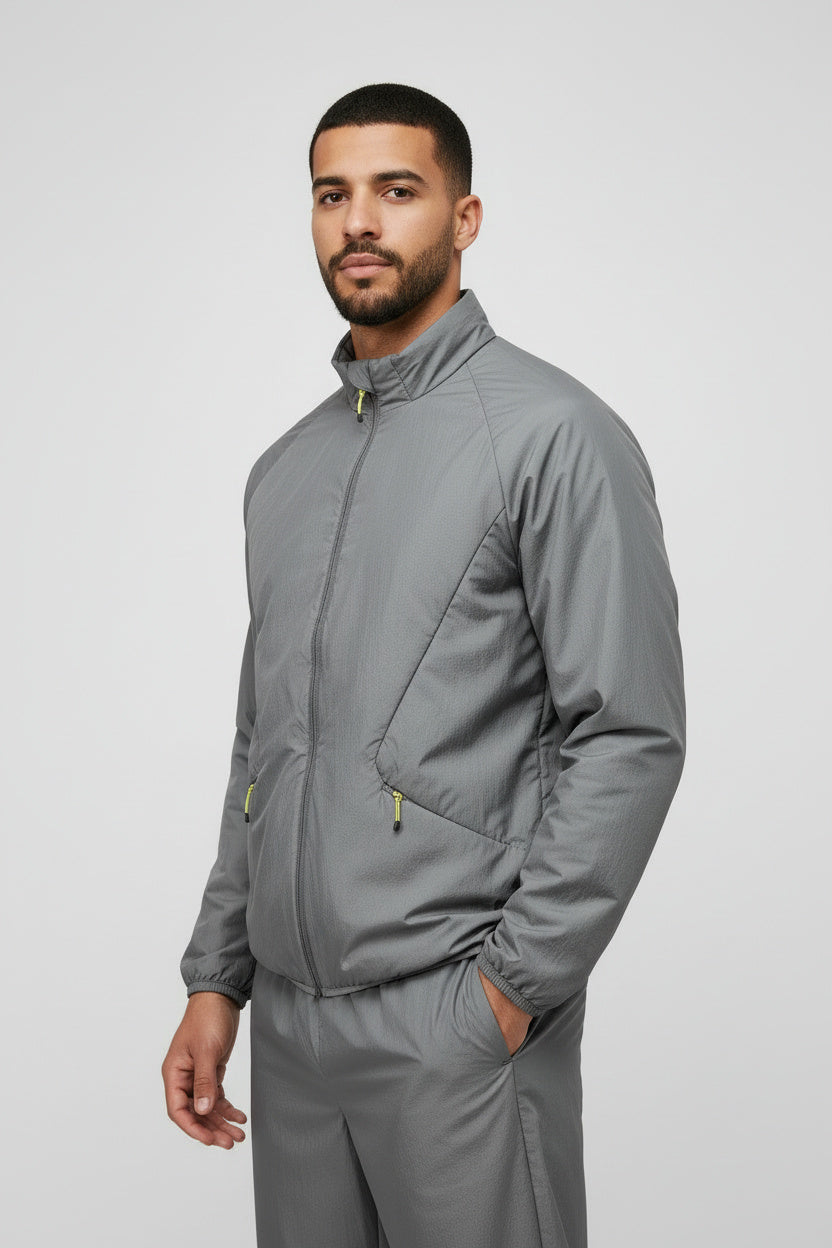 جاكيت رجالي خفيف الوزن مقاوم للرياح برقبة عالية - رمادي غامق