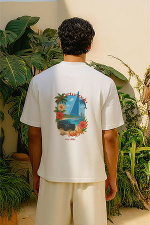 T-Shirt Beach Vibes Drop Shoulder - White