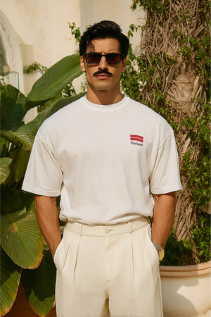 T-Shirt Mallbo Red Oversized Drop Shoulder - White