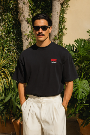 T-Shirt Mallbo Red Oversized Drop Shoulder - Black