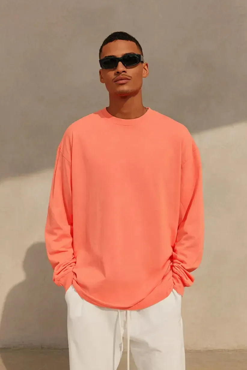 Long Sleeve Oversized T-Shirt 100% Cotton - FIRE RED