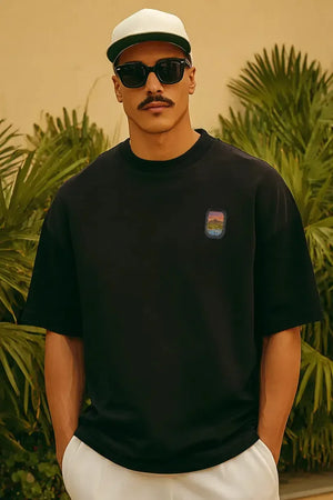T-Shirt Airplane Marbella Oversized Drop Shoulder - Black