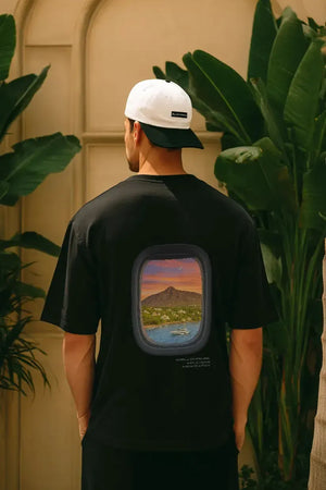 T-Shirt Airplane Marbella Oversized Drop Shoulder - Black