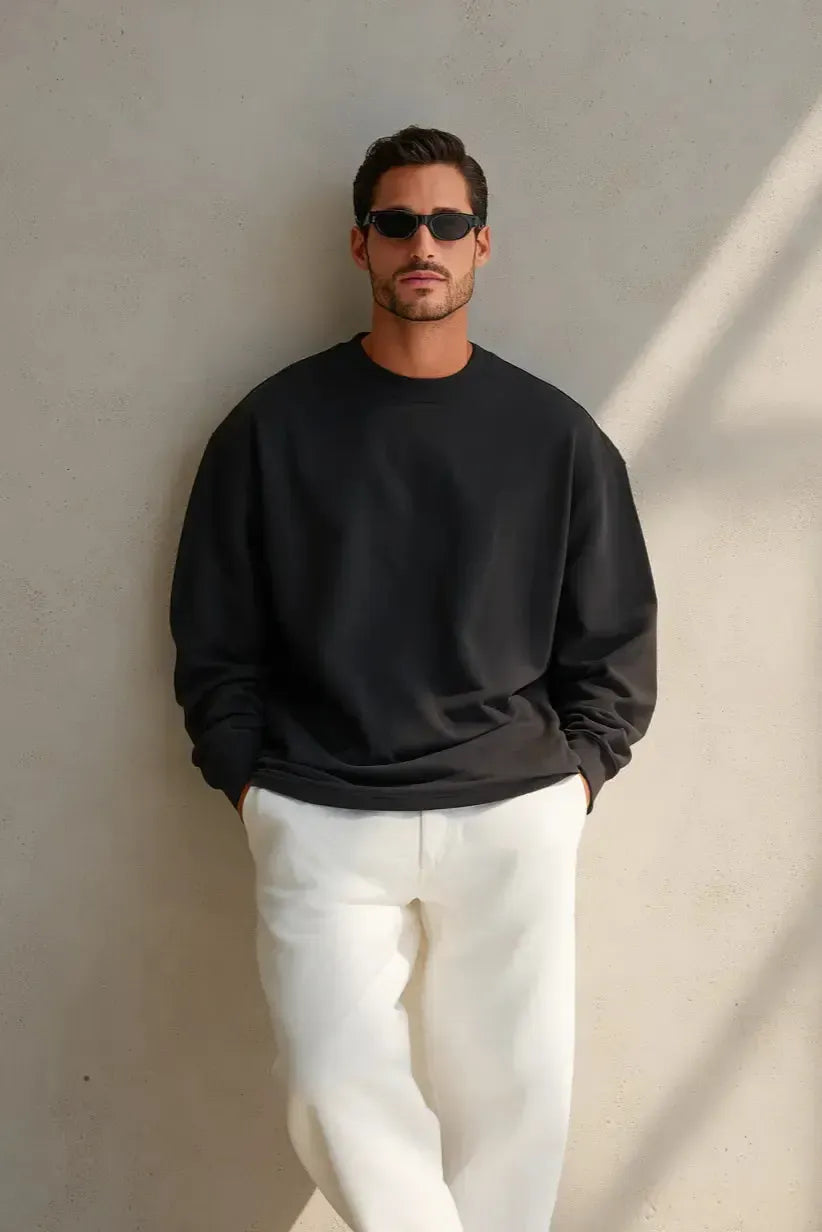 Long Sleeve Oversized T-Shirt 100% Cotton - Black