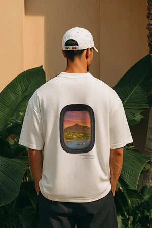 T-Shirt Airplane Marbella Oversized Drop Shoulder - White