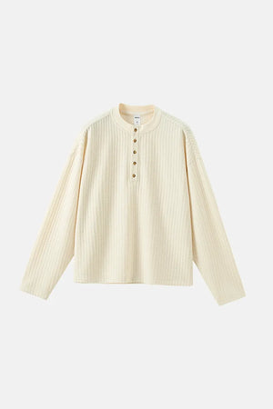 Men's Textured Knit Long Sleeve Henley - Off White