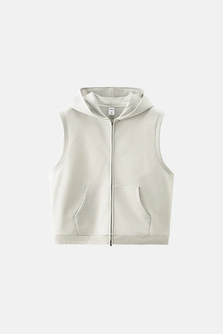 Men's Zip-Up Sleeveless Hoodie - Cream