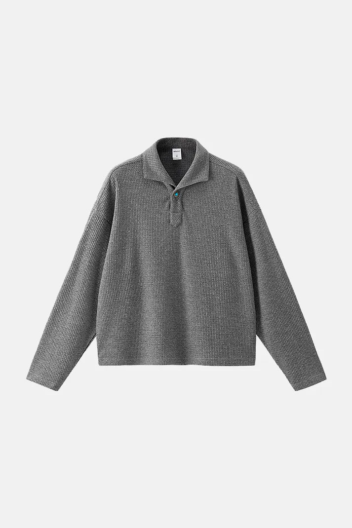Textured Waffle Knit Polo - Grey
