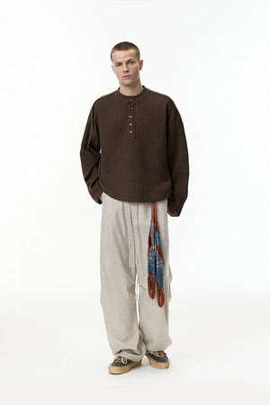 Men's Textured Knit Long Sleeve Henley - Charcoal Brown