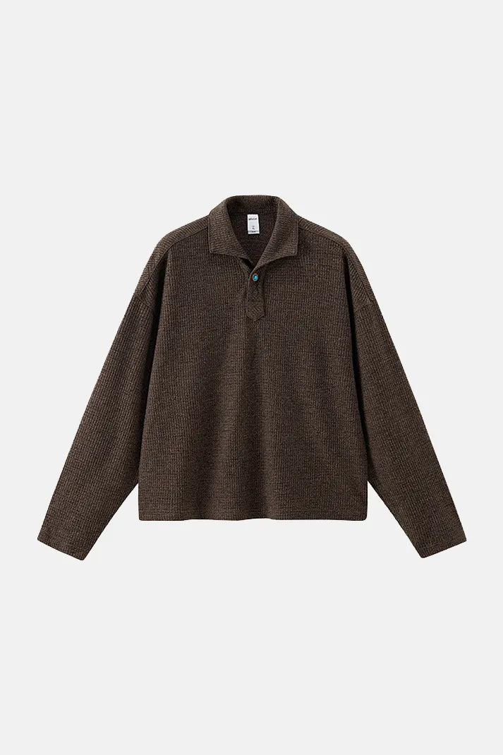 Textured Waffle Knit Polo - Dark Brown