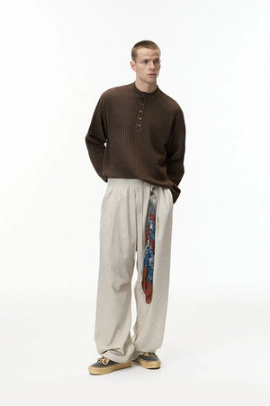 Men's Textured Knit Long Sleeve Henley - Charcoal Brown