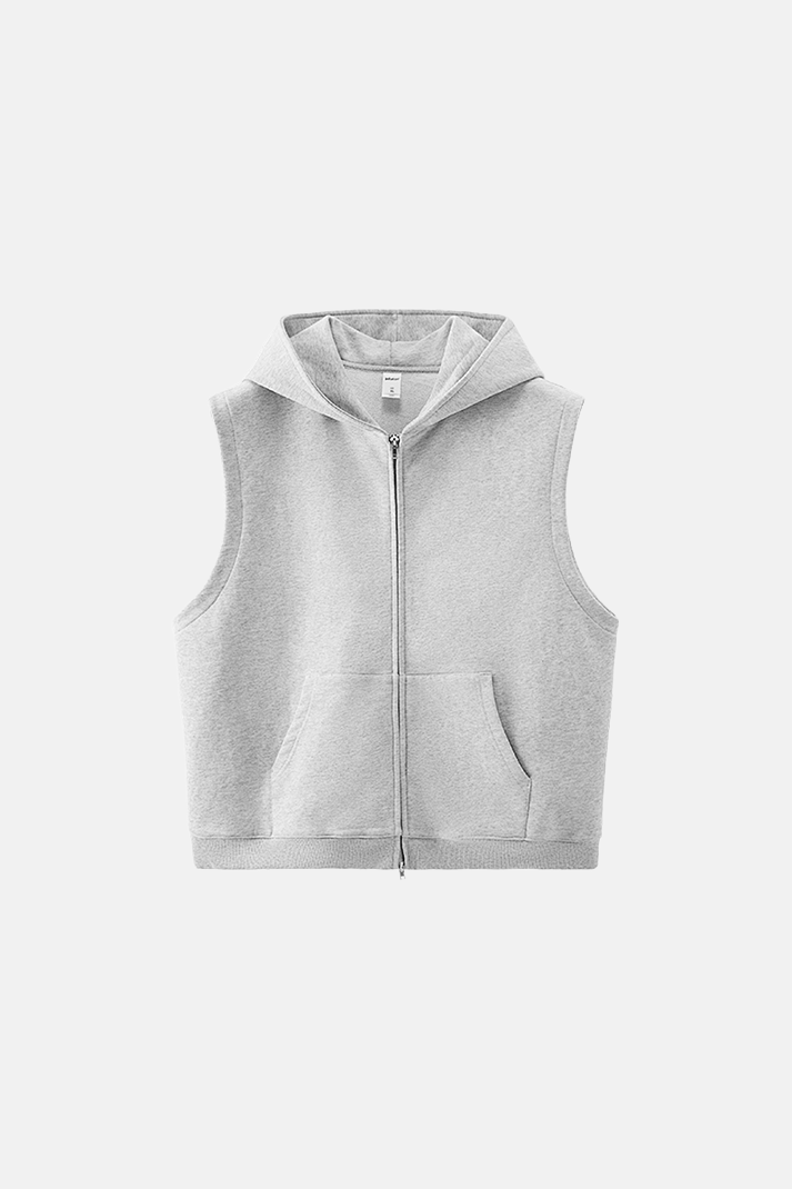 هودي رجالي بسحاب بدون أكمام - رمادي باهت