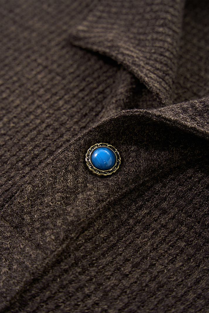 قميص بولو محبوك بنقشة الوافل - بني غامق