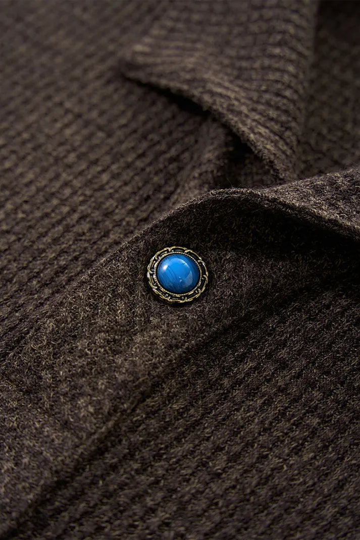 Textured Waffle Knit Polo - Dark Brown