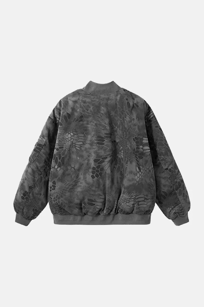 Men's Oversized Camo Bomber Jacket - Grey