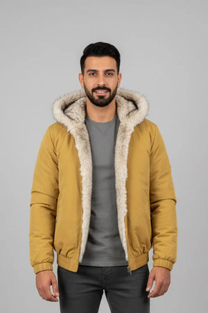 Men’s Winter Fur-Lined Hooded Jacket - Gold