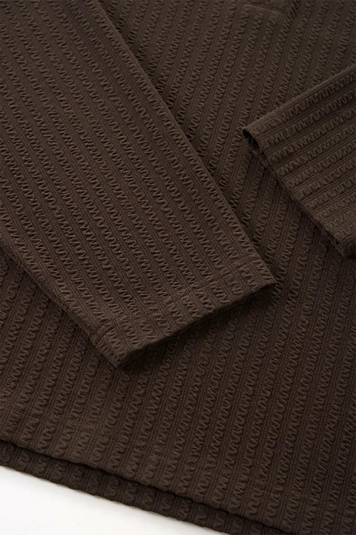 Men's Textured Knit Long Sleeve Henley - Charcoal Brown