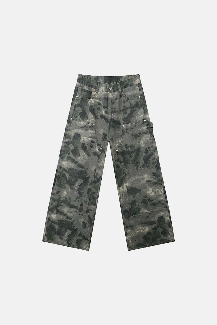 بنطال جينز رجالي واسع الساق مموه