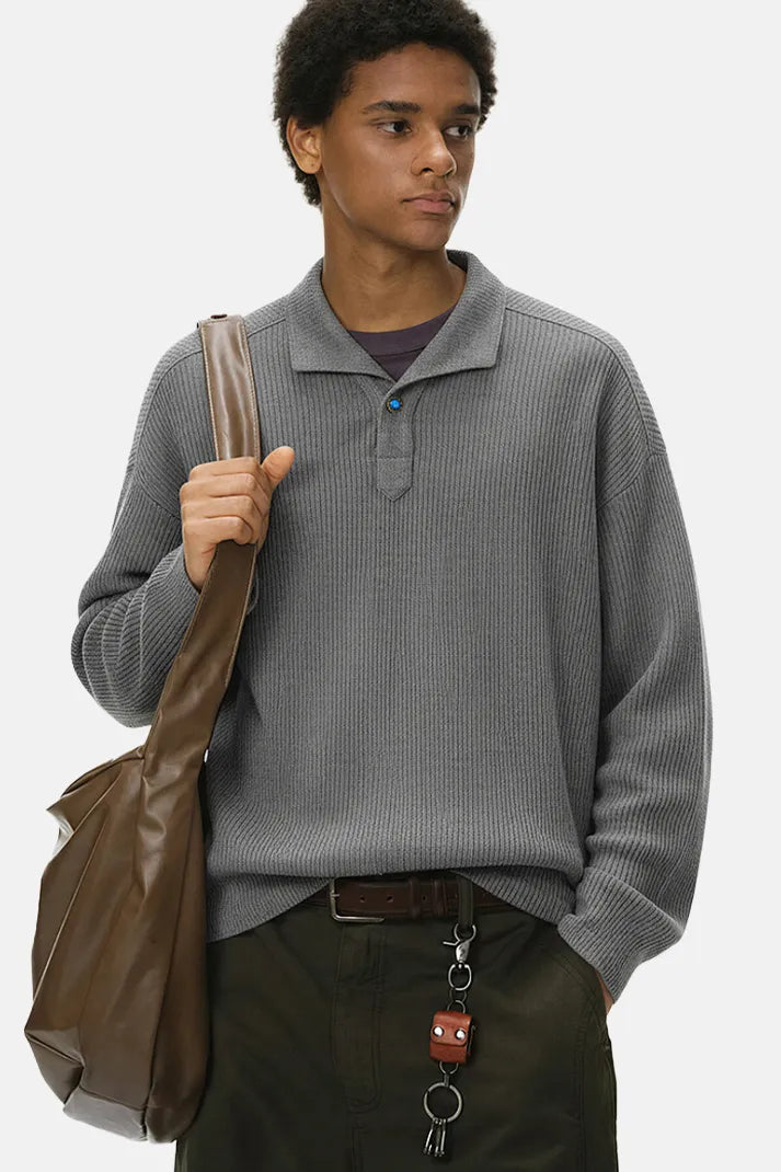 Textured Waffle Knit Polo - Grey