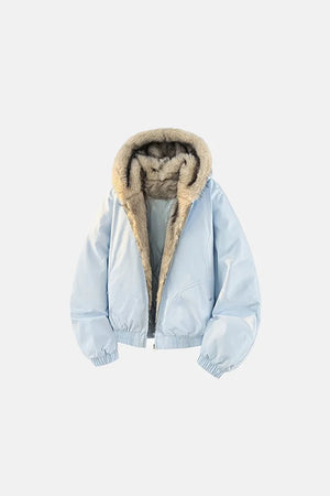 Men’s Winter Fur-Lined Hooded Jacket - Light Blue