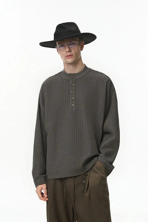 Men's Textured Knit Long Sleeve Henley - Charcoal Grey