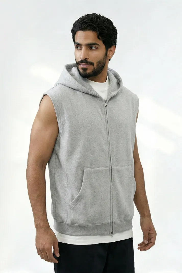 Men's Zip-Up Sleeveless Hoodie - Heather Grey